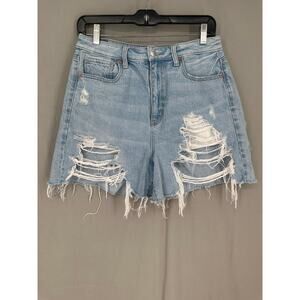 American Eagle Shorts Womens 8 Denim Light Wash Distressed High Rise Relaxed Mom
